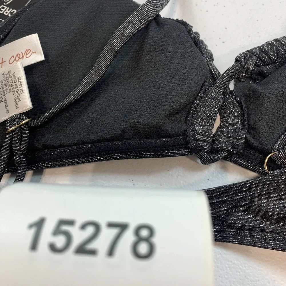 Salt & Cove Junior's Swim Bikini Top XS Black Lurex Metallic Twist Front Beach